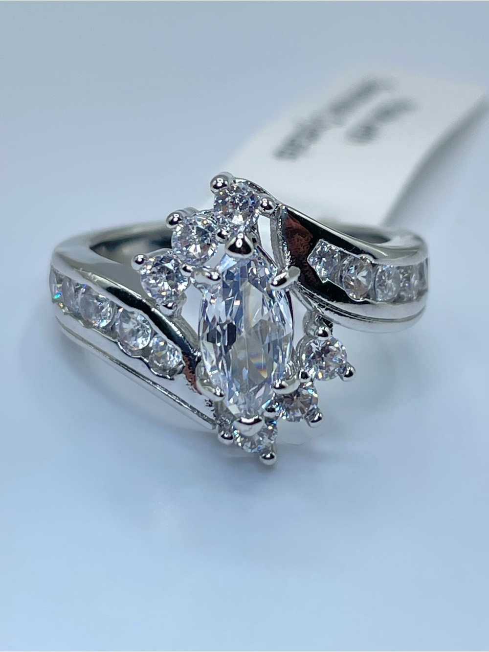 Swarovski Crystal Elements White Marquise Crystal Art Deco Bridal Ring Sz 8